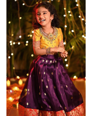 Purple & Yellow Silk Pattu Pavadai – Traditional South Indian Kids Wear for Festive Celebrations