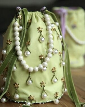 Tiny Pattu Wedding Potli – Pista Green Pouch