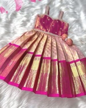 Pink & Gold Zari Pattu Pavadai – Tiny Pattu Exclusive