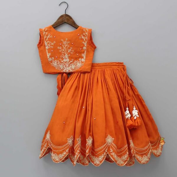 Embroidered Orange Lehenga Choli Set – Festive Traditional Wear for Girls