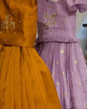 Golden Mustard & Lavender Silk Frock Set – Elegant Traditional Wear for Girls