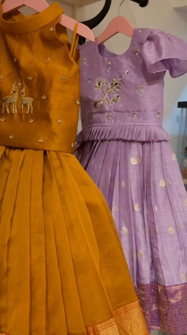 Golden Mustard & Lavender Silk Frock Set – Elegant Traditional Wear for Girls