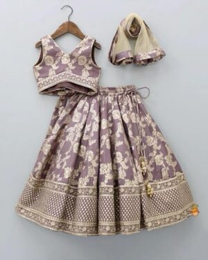 Lavender Brocade Lehenga Choli Set – Elegant Festive Wear for Girls