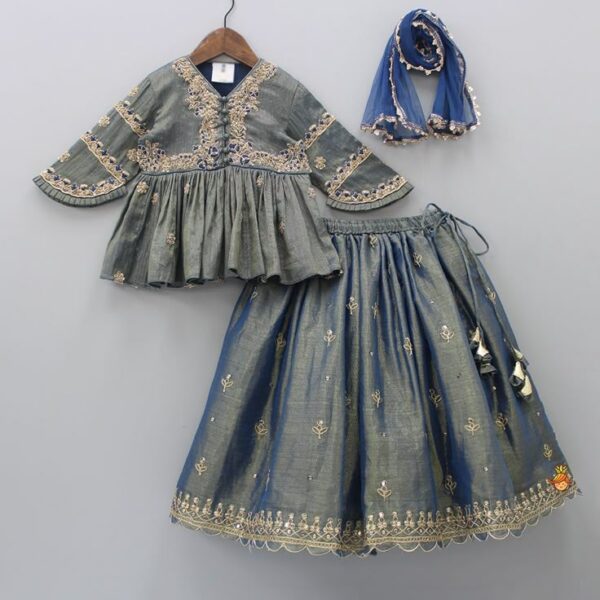Peplum Style Blue Lehenga Choli Set – Royal Ethnic Wear for Girls