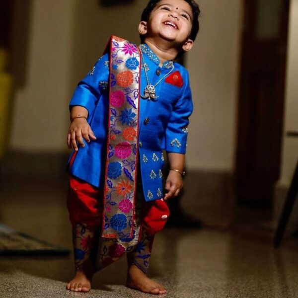 Pastel Blue Floral  Jacket Set – Party Wear Ethnic Outfit for Baby Boys