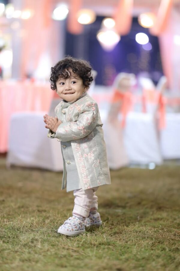 Pastel Green Embroidered Sherwani Set – Indo-Western Outfit for Baby Boys