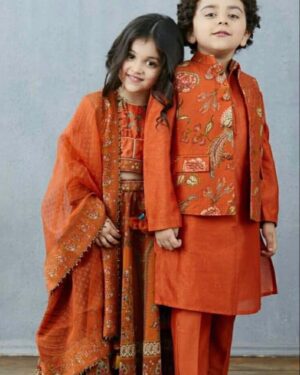 Rust Orange Sibling Ethnic Set – Coordinated Traditional Wear for Boys & Girls