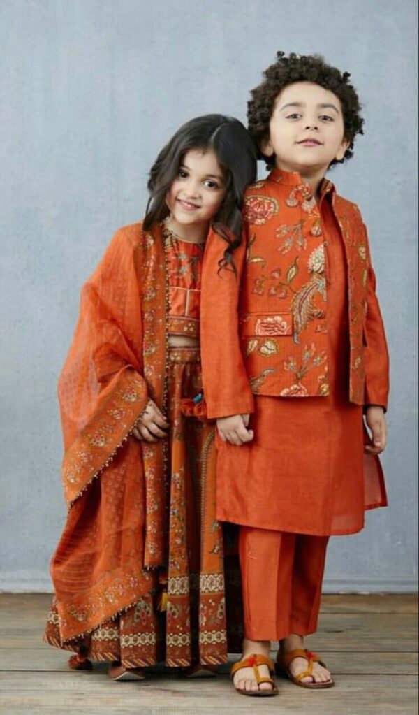 Rust Orange Sibling Ethnic Set – Coordinated Traditional Wear for Boys & Girls