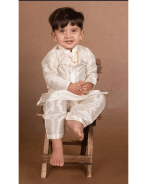 Ivory Silk Kurta Pajama Set – Traditional Temple Outfit for Baby Boys