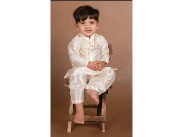 Ivory Silk Kurta Pajama Set – Traditional Temple Outfit for Baby Boys